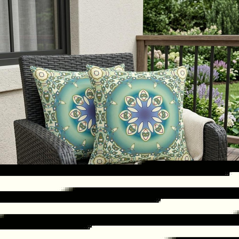 Set of Two 18" Beige Abstract Indoor Outdoor Throw Pillow Cover and Insert