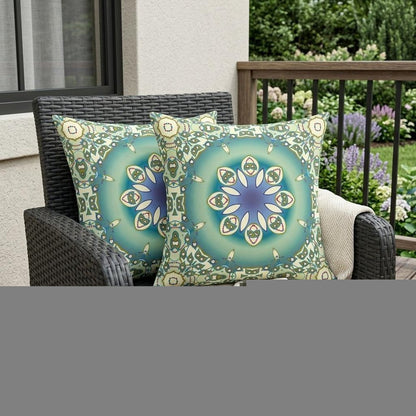 Set of Two 18" Beige Abstract Indoor Outdoor Throw Pillow Cover and Insert