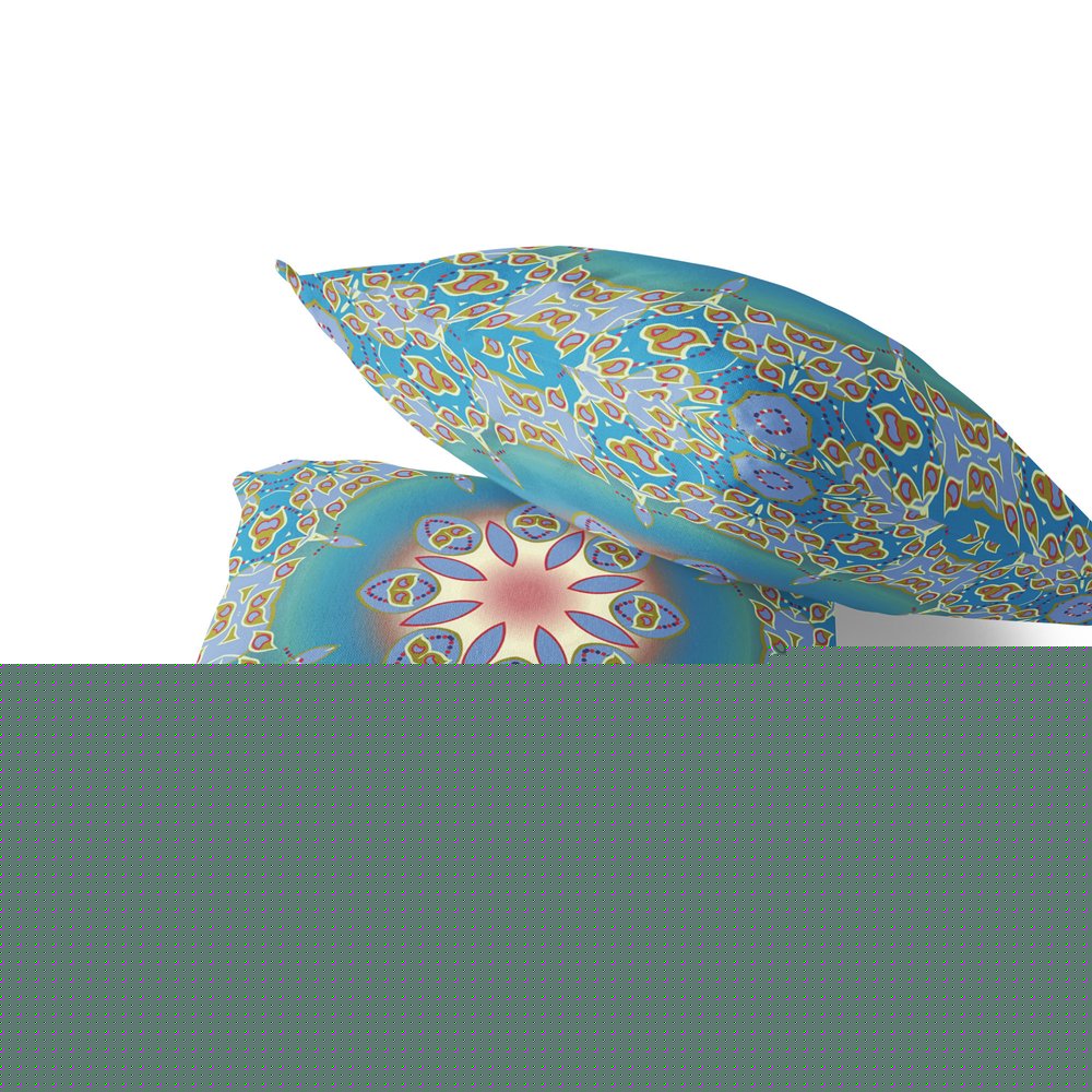 Set of Two 18" Blue Abstract Indoor Outdoor Throw Pillow Cover and Insert