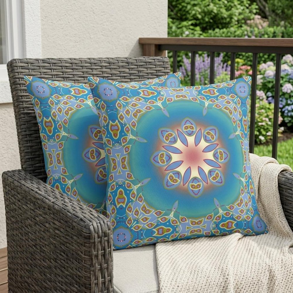 Set of Two 18" Blue Abstract Indoor Outdoor Throw Pillow Cover and Insert