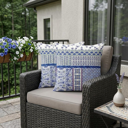 Set of Two 18" White Botanical Indoor Outdoor Throw Pillow Cover and Insert
