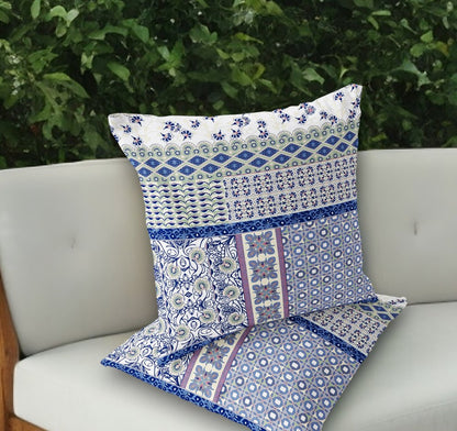 Set of Two 18" White Botanical Indoor Outdoor Throw Pillow Cover and Insert