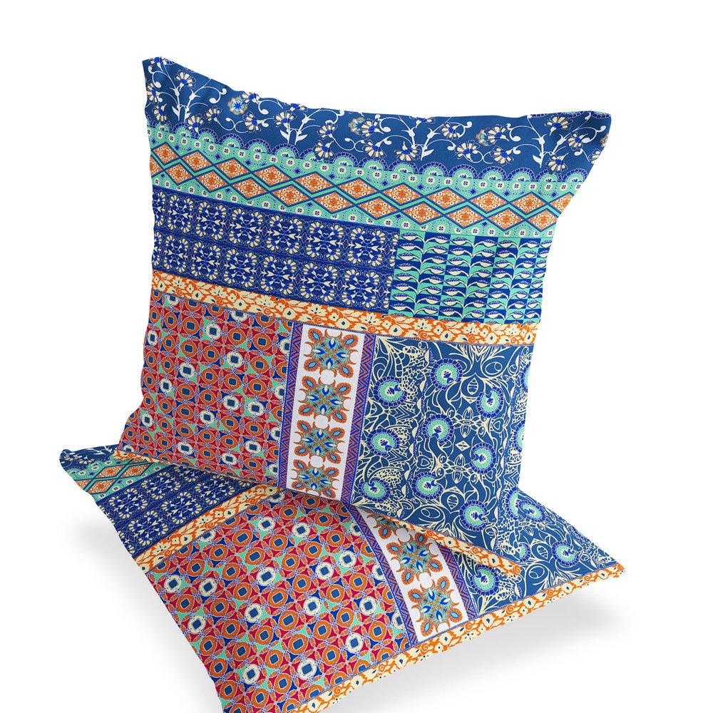 Set of Two 18" Blue Botanical Indoor Outdoor Throw Pillow Cover and Insert