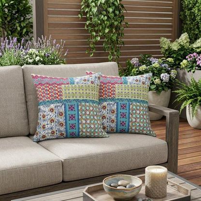 Set of Two 18" Yellow Botanical Indoor Outdoor Throw Pillow Cover and Insert