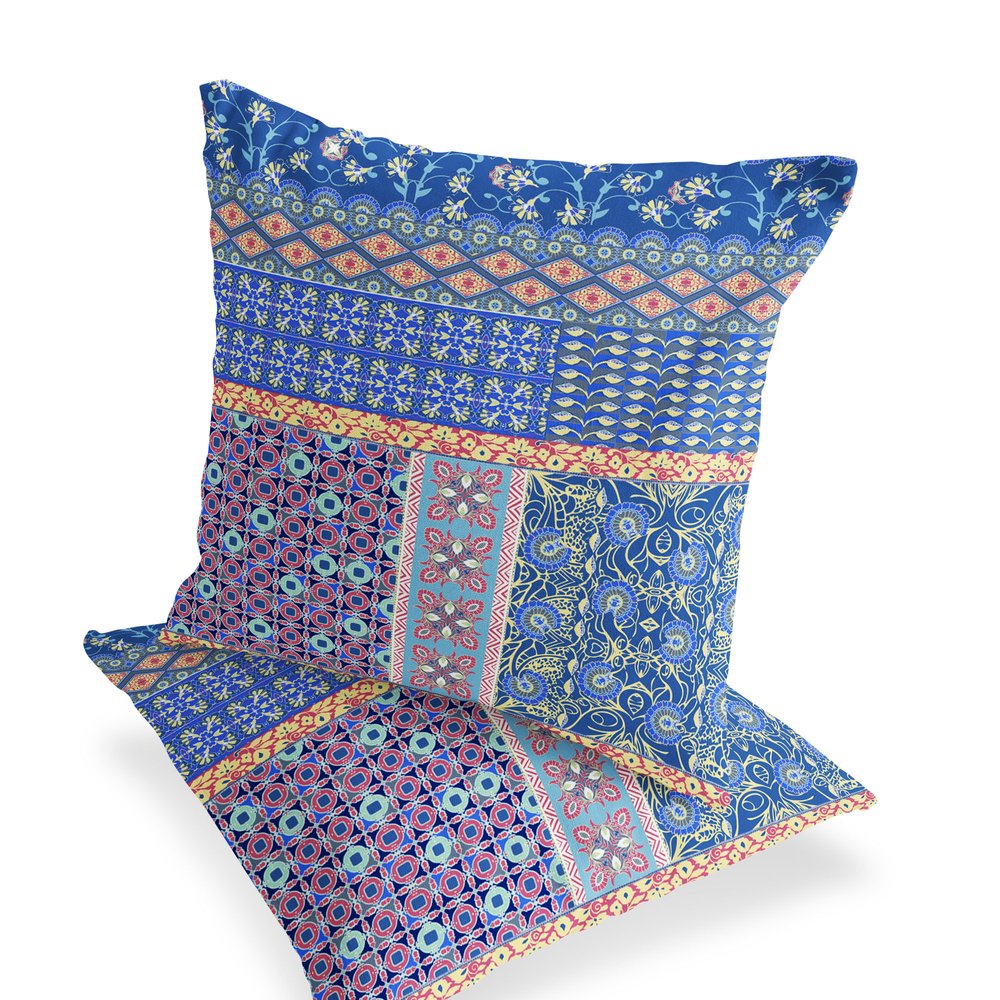 Set of Two 18" Blue Botanical Indoor Outdoor Throw Pillow Cover and Insert
