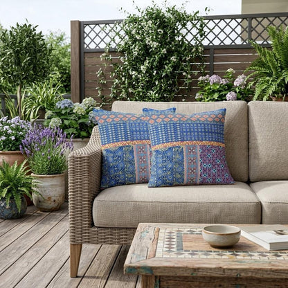 Set of Two 18" Blue Botanical Indoor Outdoor Throw Pillow Cover and Insert