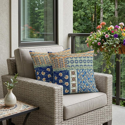 Set of Two 18" Navy Blue Botanical Indoor Outdoor Throw Pillow Cover and Insert