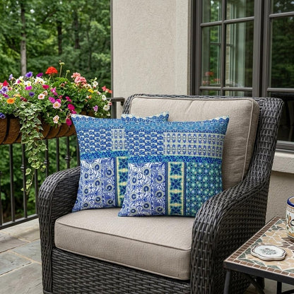 Set of Two 18" White Botanical Indoor Outdoor Throw Pillow Cover and Insert