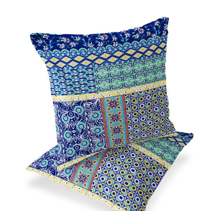Set of Two 18" Navy Blue Botanical Indoor Outdoor Throw Pillow Cover and Insert
