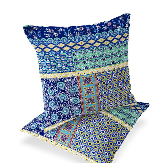 Set of Two 18" Navy Blue Botanical Indoor Outdoor Throw Pillow Cover and Insert