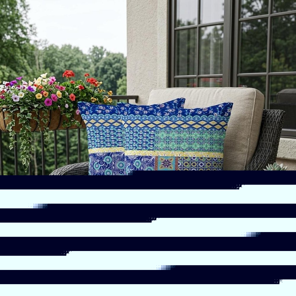 Set of Two 18" Navy Blue Botanical Indoor Outdoor Throw Pillow Cover and Insert