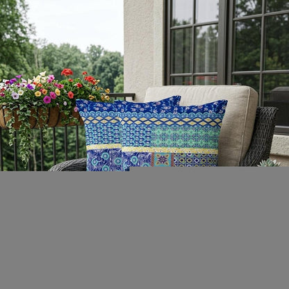 Set of Two 18" Navy Blue Botanical Indoor Outdoor Throw Pillow Cover and Insert