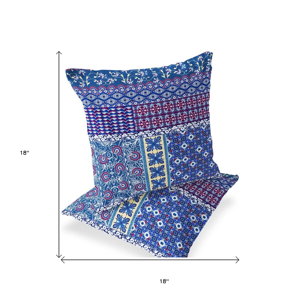 Set of Two 18" Navy Blue Botanical Indoor Outdoor Throw Pillow Cover and Insert