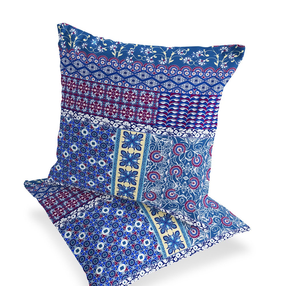 Set of Two 18" Navy Blue Botanical Indoor Outdoor Throw Pillow Cover and Insert