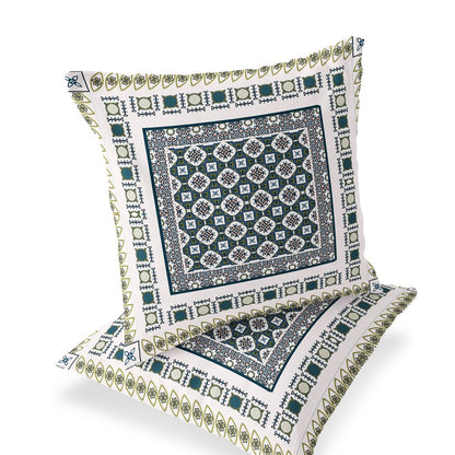 Set of Two 18" White Botanical Indoor Outdoor Throw Pillow Cover and Insert