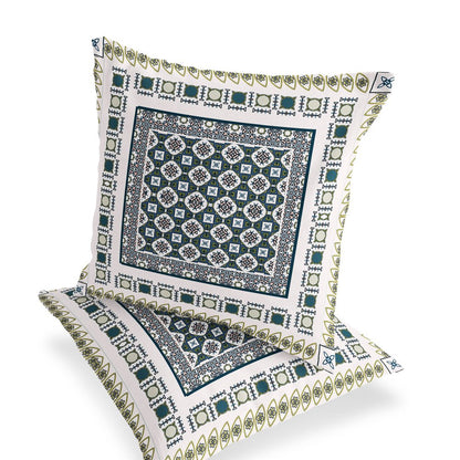 Set of Two 18" White Botanical Indoor Outdoor Throw Pillow Cover and Insert