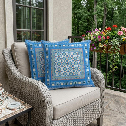 Set of Two 18" Blue Botanical Indoor Outdoor Throw Pillow Cover and Insert