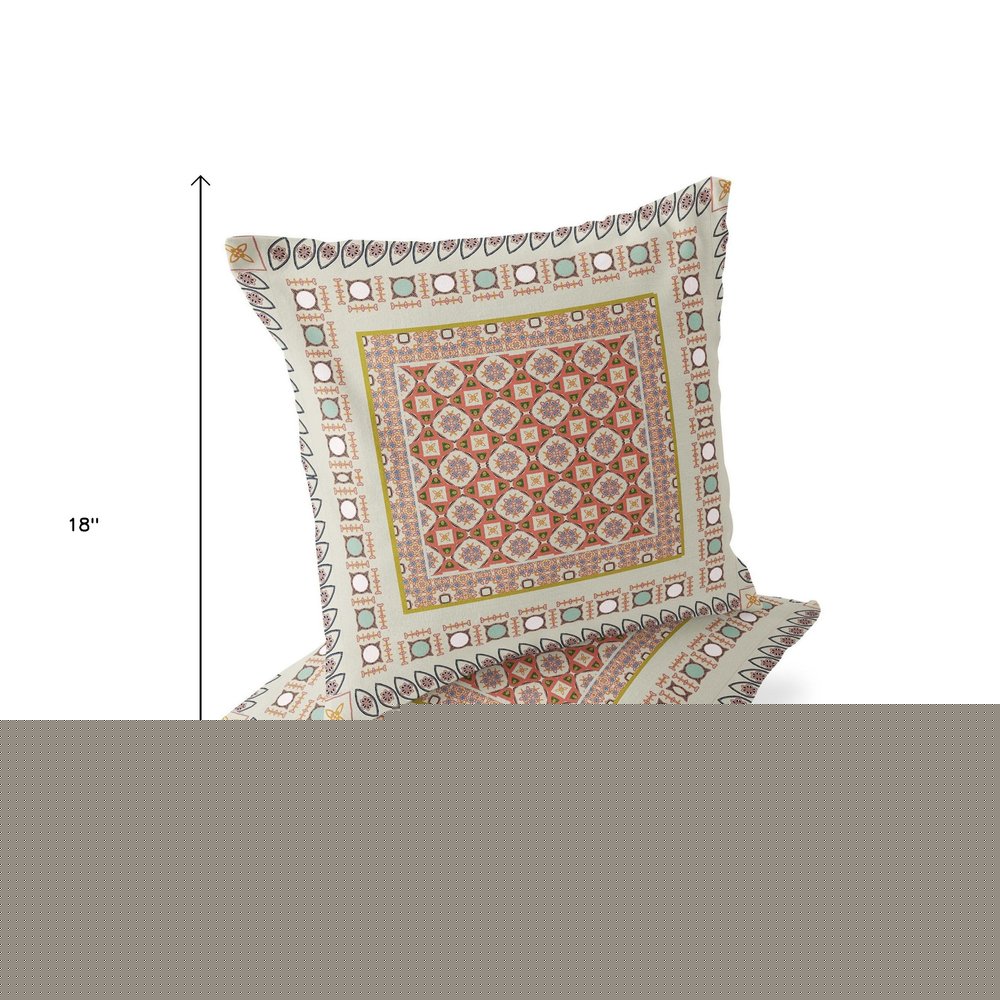 Set of Two 18" Off White Botanical Indoor Outdoor Throw Pillow Cover and Insert