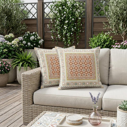 Set of Two 18" Off White Botanical Indoor Outdoor Throw Pillow Cover and Insert