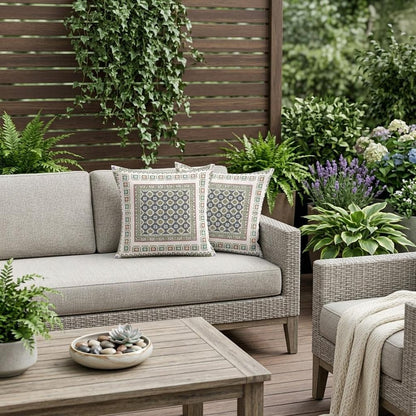 Set of Two 18" White Botanical Indoor Outdoor Throw Pillow Cover and Insert