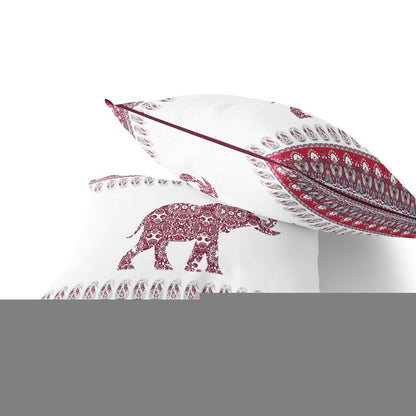 Set of Two 18" Red Elephant Indoor Outdoor Throw Pillow Cover and Insert