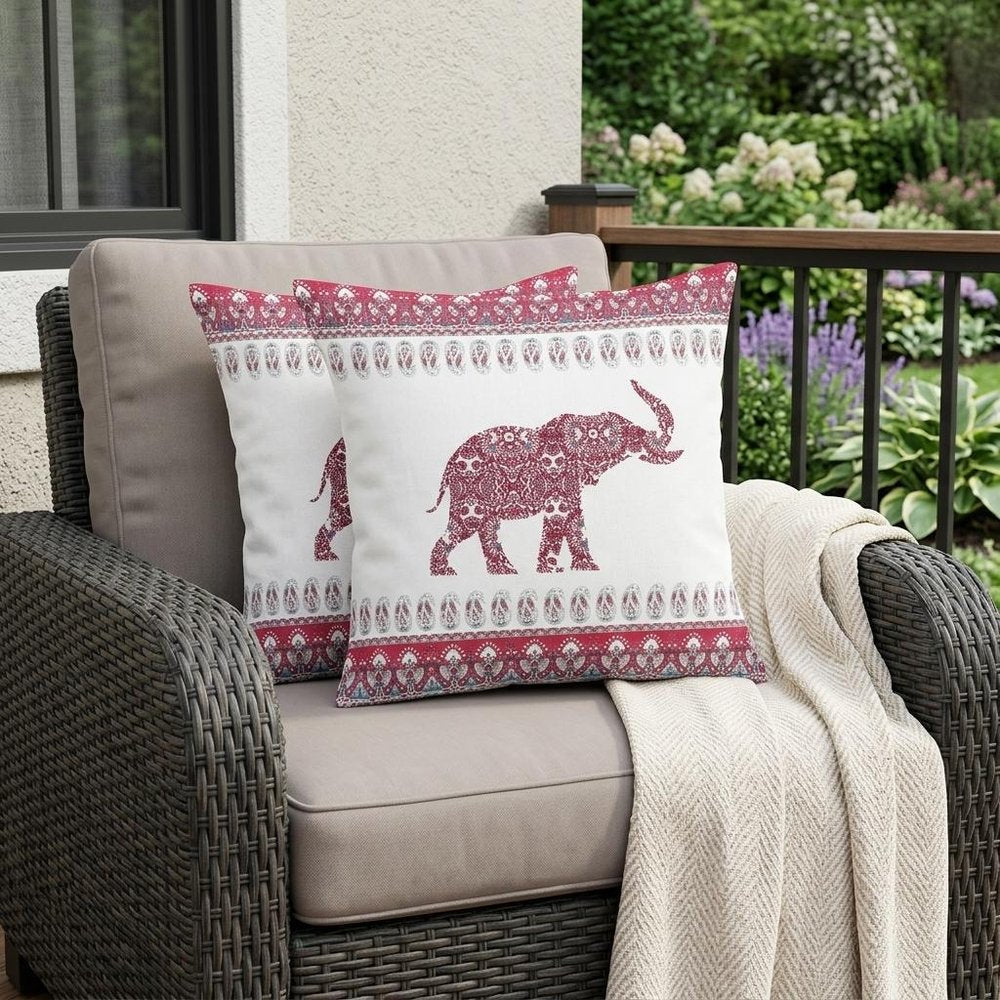 Set of Two 18" Red Elephant Indoor Outdoor Throw Pillow Cover and Insert