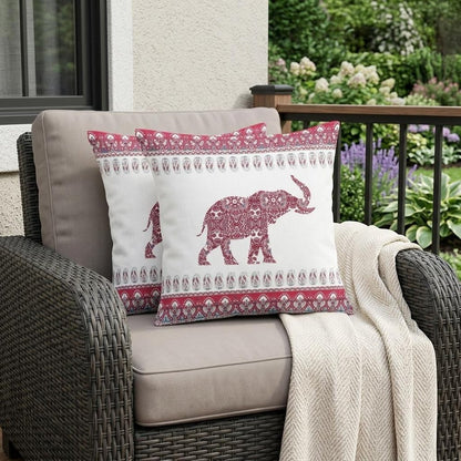 Set of Two 18" Red Elephant Indoor Outdoor Throw Pillow Cover and Insert
