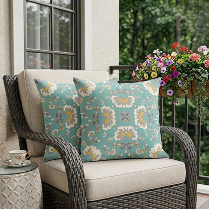 Set of Two 18" Green Botanical Indoor Outdoor Throw Pillow Cover and Insert