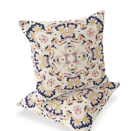 Set of Two 18" White Geometric Indoor Outdoor Throw Pillow Cover and Insert