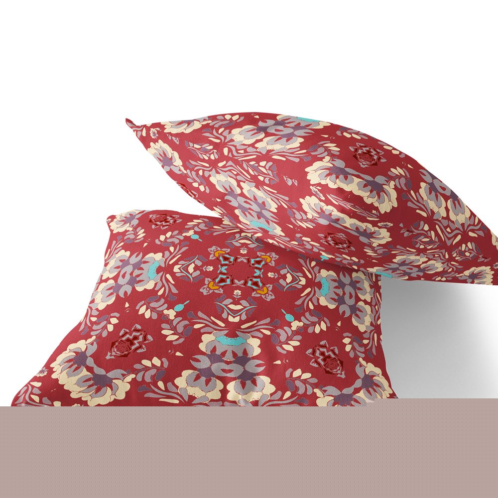Set of Two 18" Red Geometric Indoor Outdoor Throw Pillow Cover and Insert