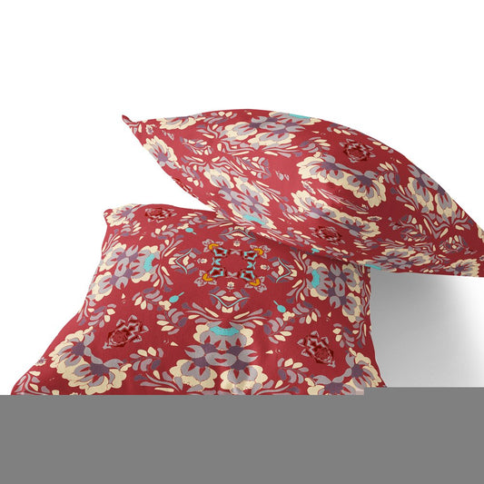 Set of Two 18" Red Geometric Indoor Outdoor Throw Pillow Cover and Insert