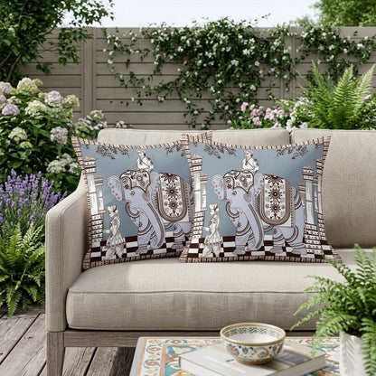 Set of Two 18" Blue Elephant Indoor Outdoor Throw Pillow Cover and Insert
