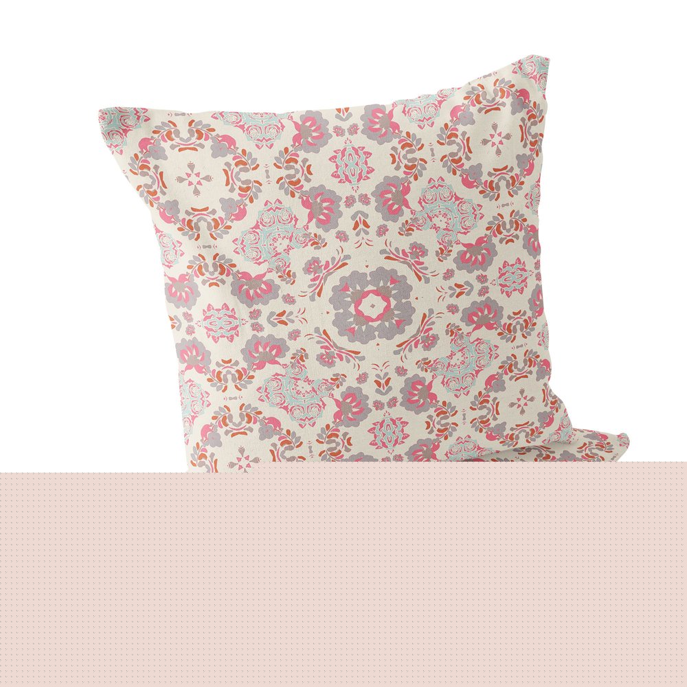 Set of Two 18" Pink Botanical Indoor Outdoor Throw Pillow Cover and Insert