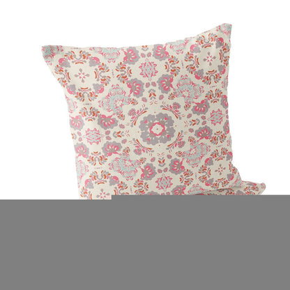 Set of Two 18" Pink Botanical Indoor Outdoor Throw Pillow Cover and Insert