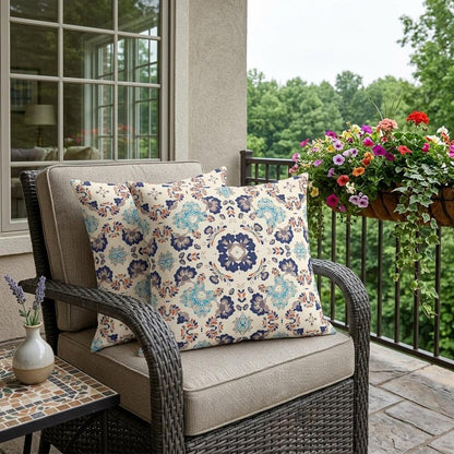 Set of Two 18" Off White Botanical Indoor Outdoor Throw Pillow Cover and Insert