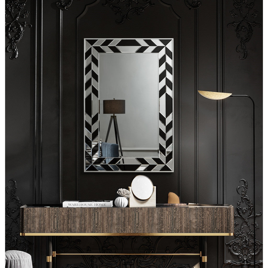 47" Silver And Black Mosaic Glass Framed Accent Mirror