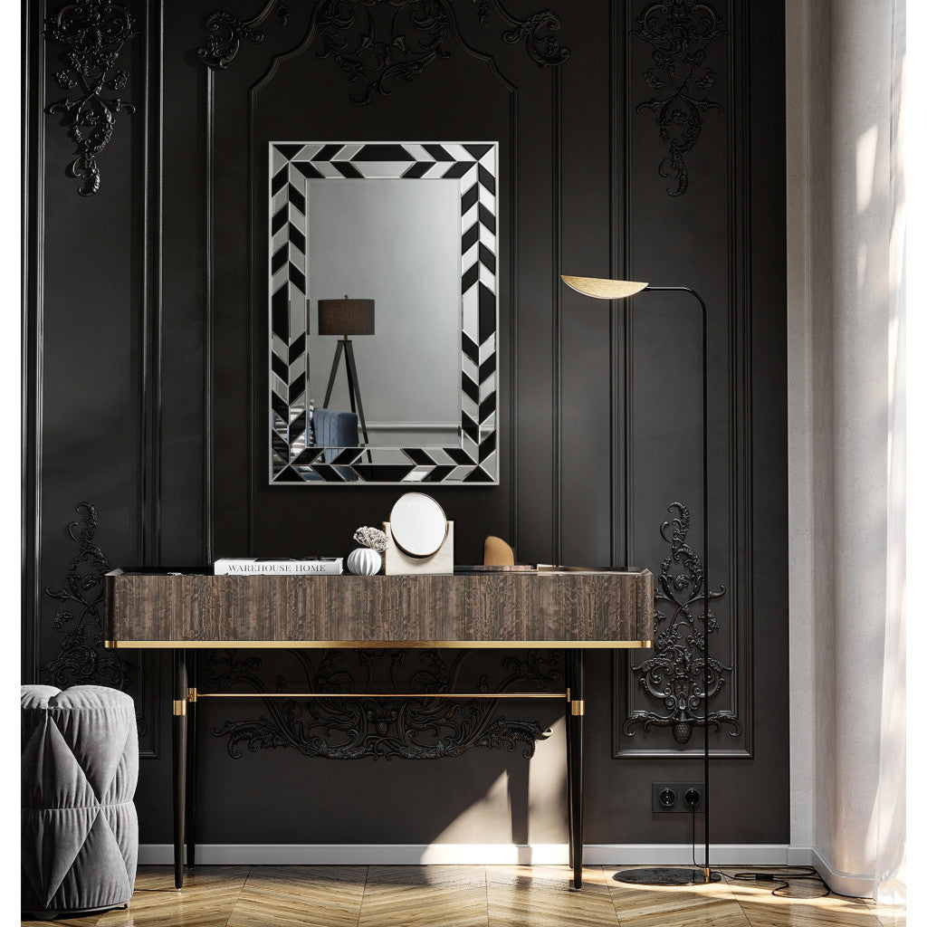 47" Silver And Black Mosaic Glass Framed Accent Mirror