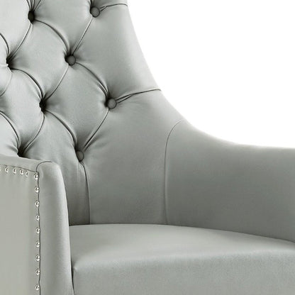 Set of Two Tufted Gray and Clear Upholstered Faux Leather Dining Arm Chairs