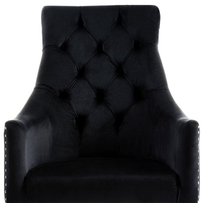 Set of Two Tufted Black and Clear Upholstered Velvet Dining Arm Chairs