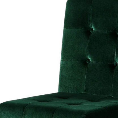 Set of Two Tufted Hunter Green and Gold Upholstered Velvet Dining Side Chairs