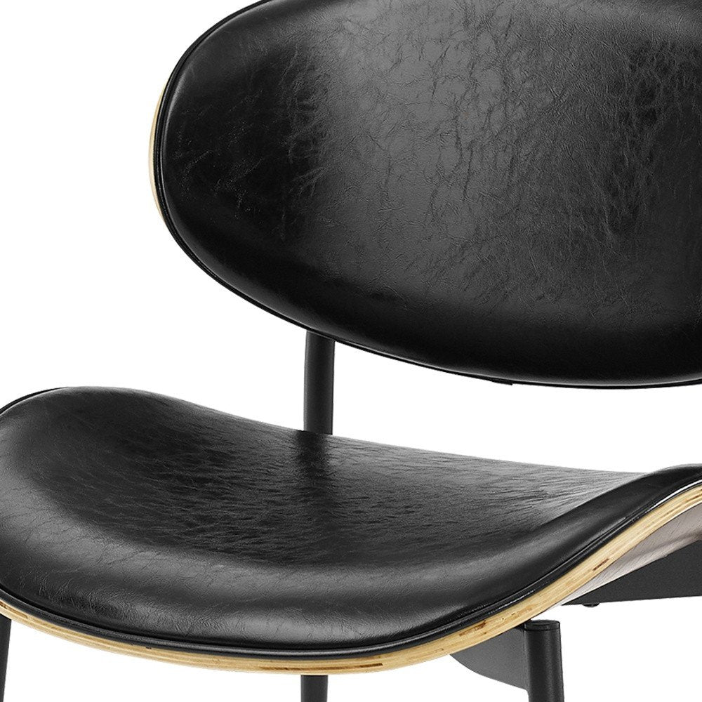 Set of Two Black Faux Leather and Wood Partially Open Back Dining Side Chairs
