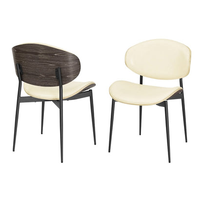 Set of Two Off White and Black Upholstered Faux Leather Curved Back Dining Side Chairs