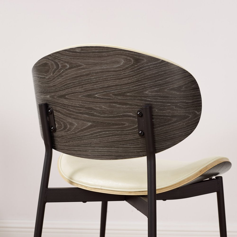 Set of Two Off White and Black Upholstered Faux Leather Curved Back Dining Side Chairs