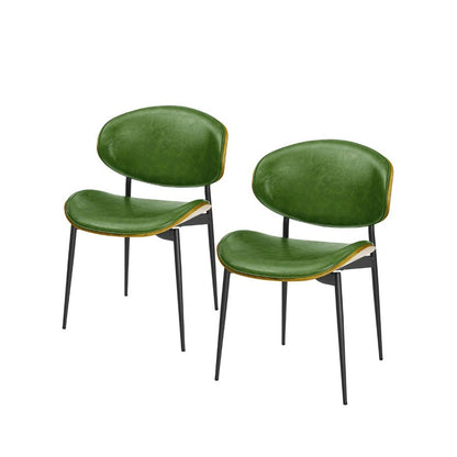 Set of Two Green and Black Upholstered Faux Leather Curved Back Dining Side Chairs