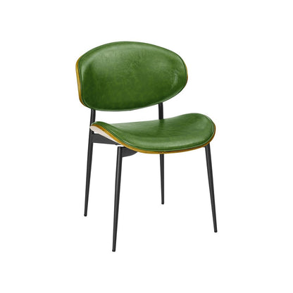 Set of Two Green and Black Upholstered Faux Leather Curved Back Dining Side Chairs