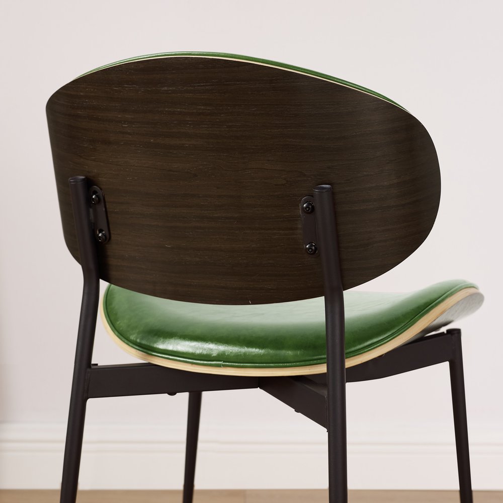 Set of Two Green and Black Upholstered Faux Leather Curved Back Dining Side Chairs