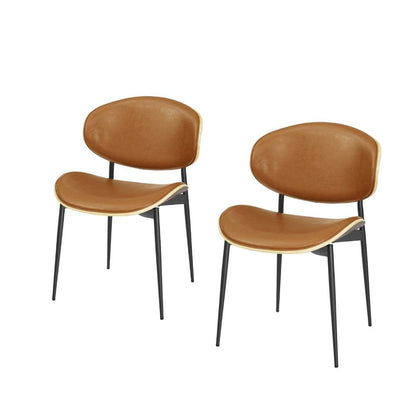 Set of Two Brown and Black Upholstered Faux Leather Curved Back Dining Side Chairs