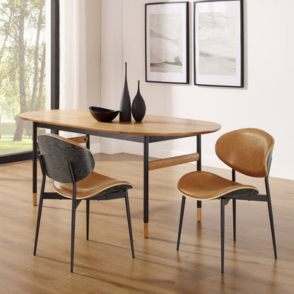 Set of Two Brown and Black Upholstered Faux Leather Curved Back Dining Side Chairs