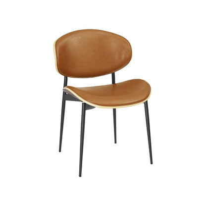 Set of Two Brown and Black Upholstered Faux Leather Curved Back Dining Side Chairs