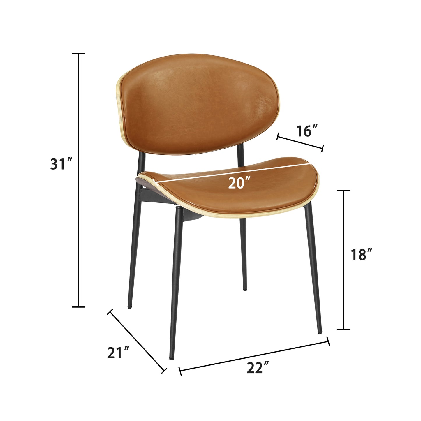 Set of Two Brown and Black Upholstered Faux Leather Curved Back Dining Side Chairs